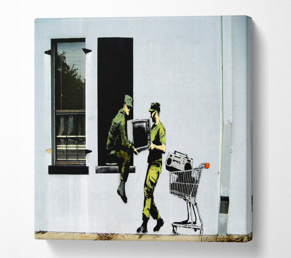 A Square Canvas Print Showing Soldier Heist Square Wall Art