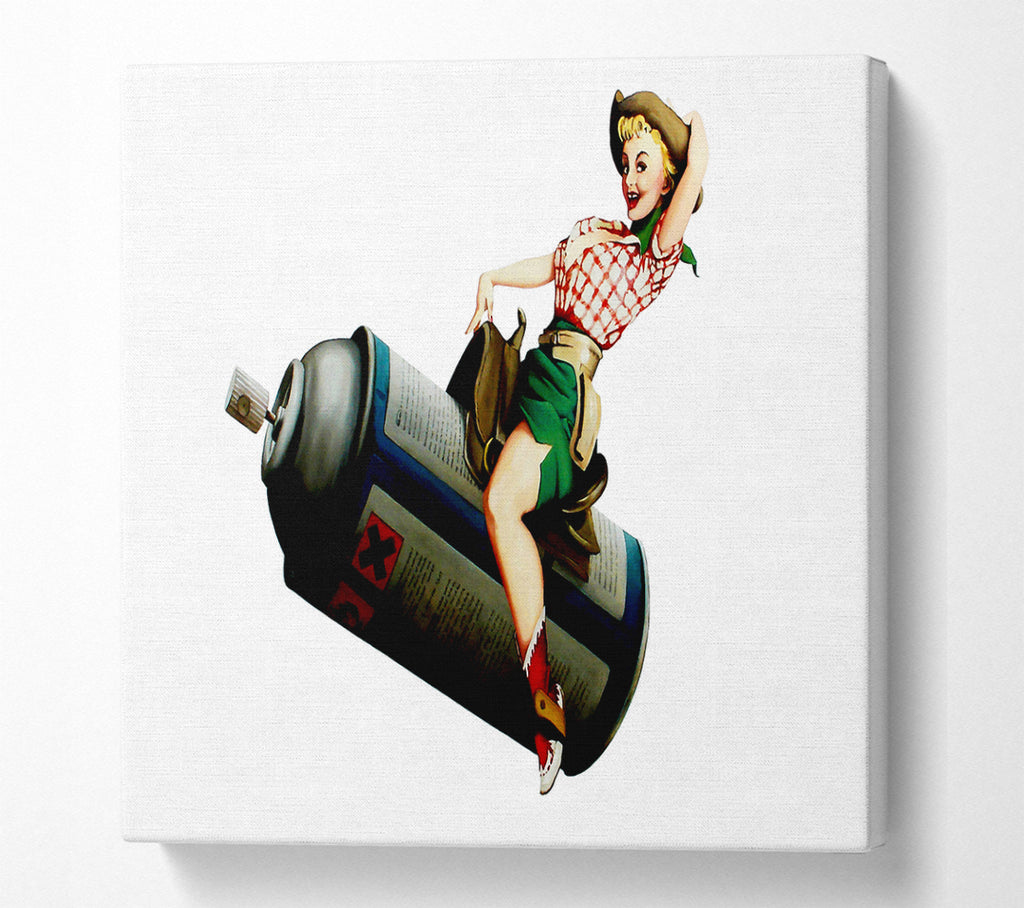 A Square Canvas Print Showing Spray Can Cowgirl Square Wall Art