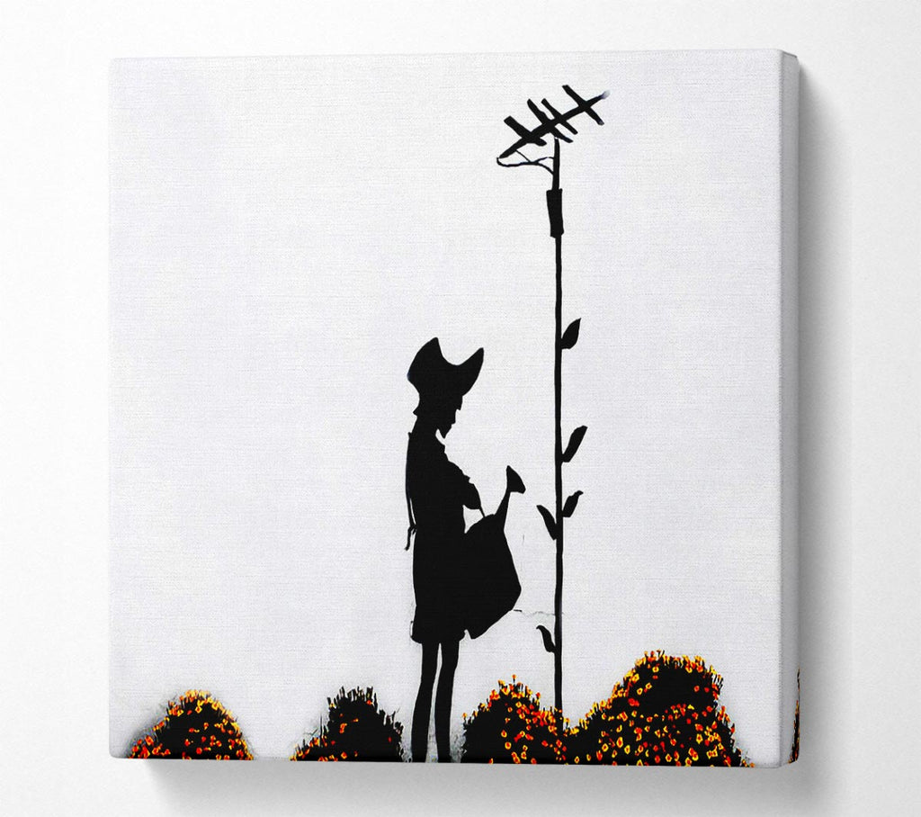 Picture of Watering Can Girl Square Canvas Wall Art