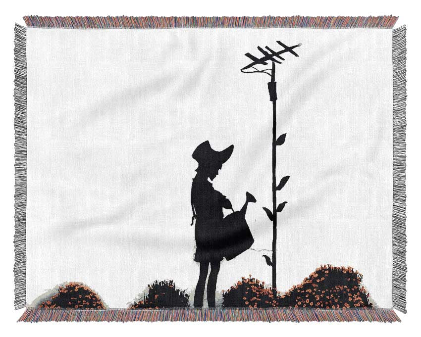 Watering Can Girl Woven Blanket
