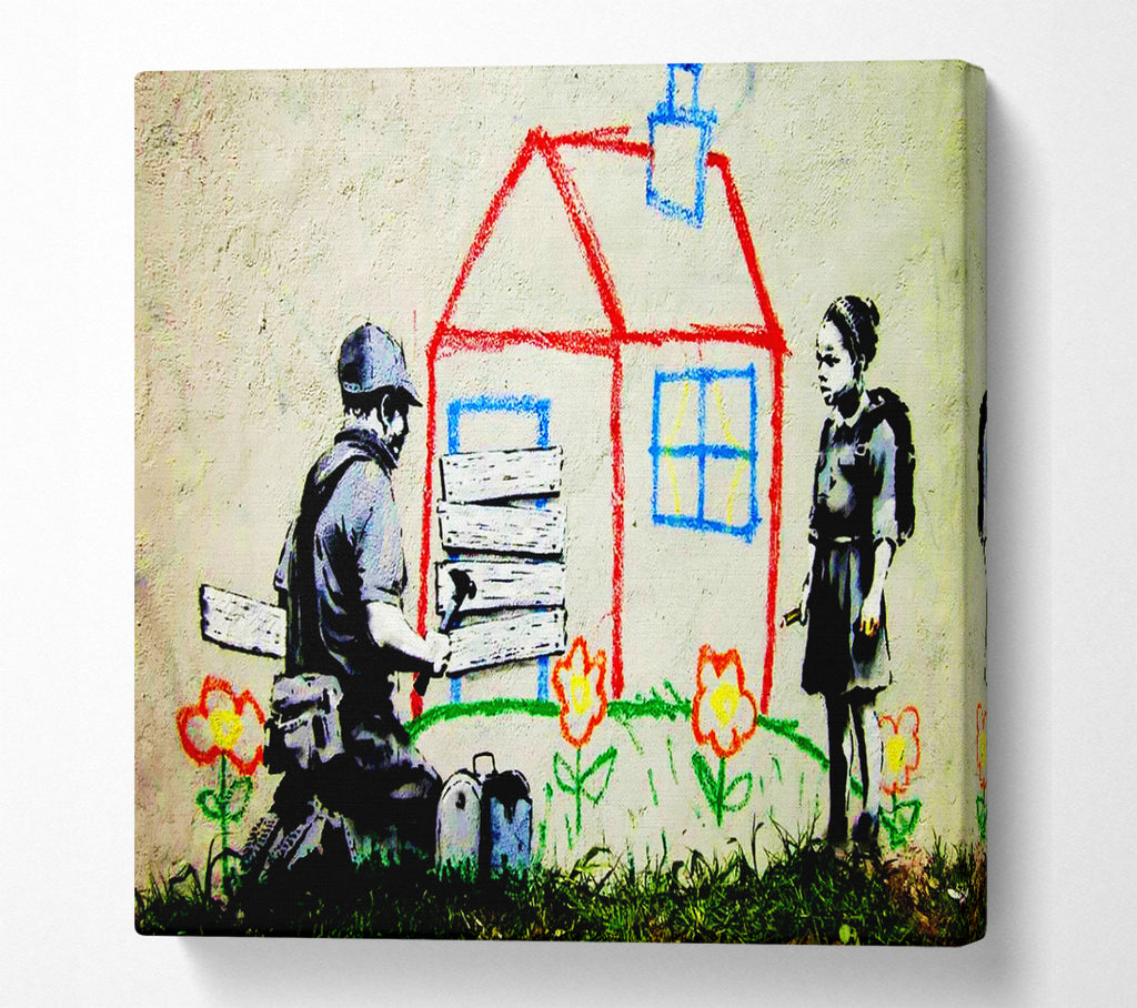 A Square Canvas Print Showing Wendy House Barricade Square Wall Art
