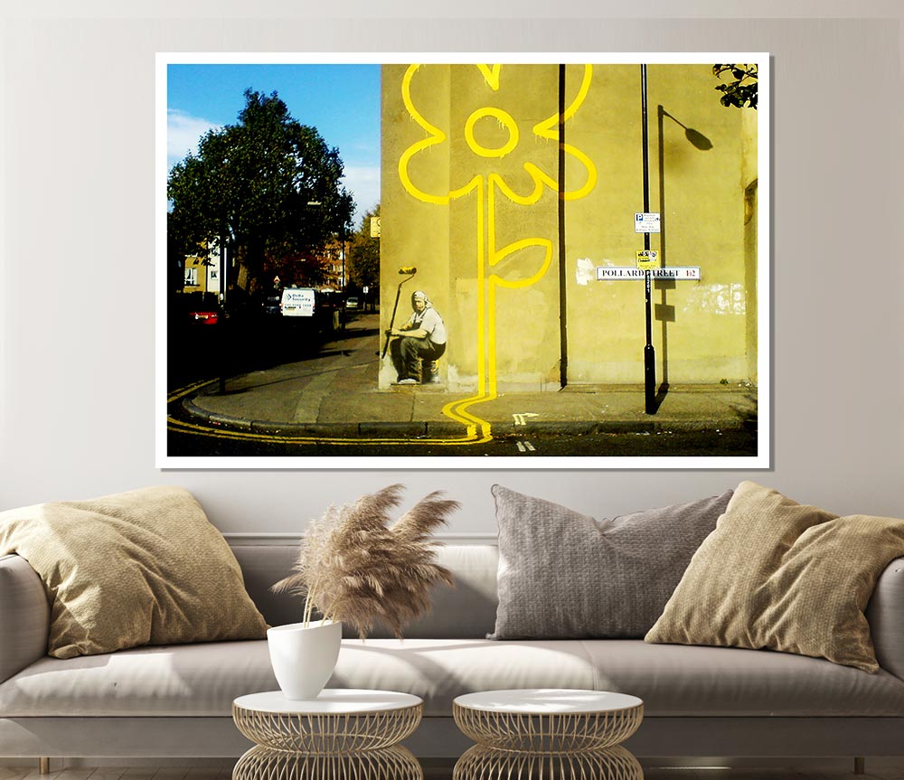 Yellow Flower Lines Print Poster Wall Art