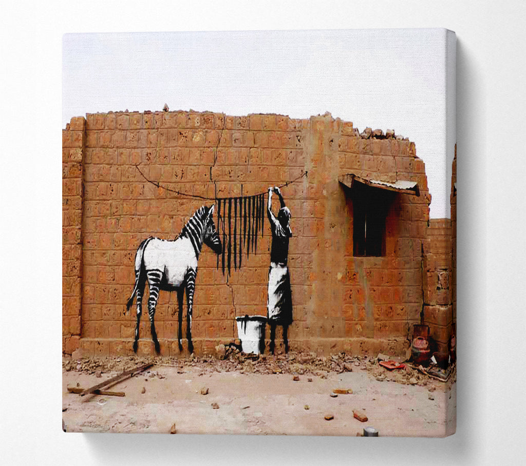 A Square Canvas Print Showing Zebra Stripes Washing Square Wall Art