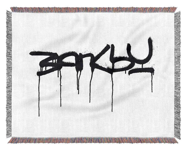 Banksy White Woven Blanket