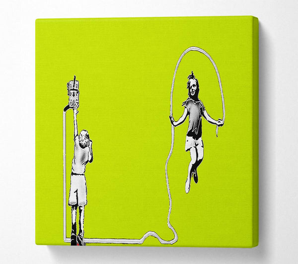 Picture of Electric Skipping Rope Lime Green Square Canvas Wall Art