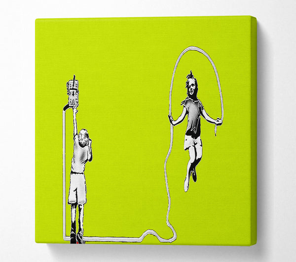 A Square Canvas Print Showing Electric Skipping Rope Lime Green Square Wall Art