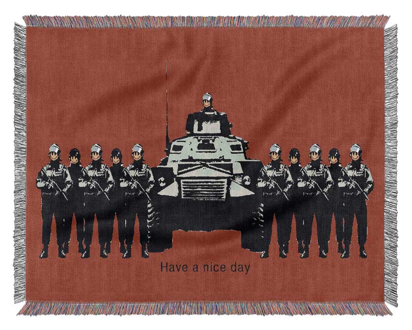 Have A Nice Day Army Tanks Red Woven Blanket