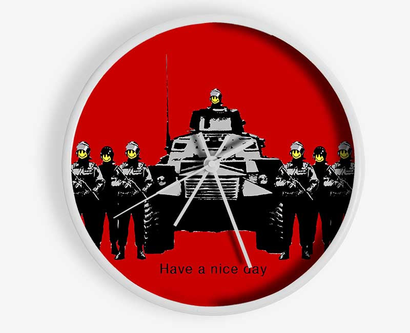Have A Nice Day Army Tanks Red Clock - Wallart-Direct UK