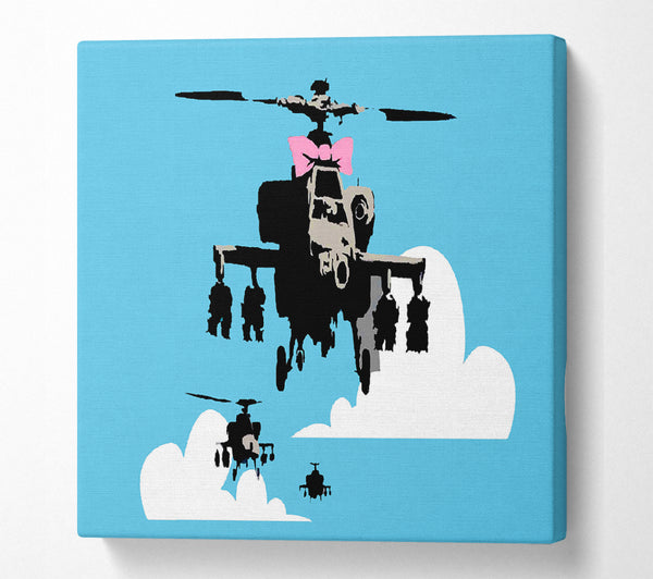 A Square Canvas Print Showing Hellicopter Bow Blue Square Wall Art