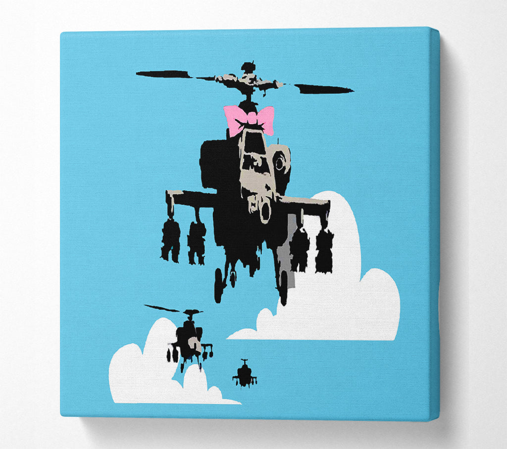 A Square Canvas Print Showing Hellicopter Bow Blue Square Wall Art
