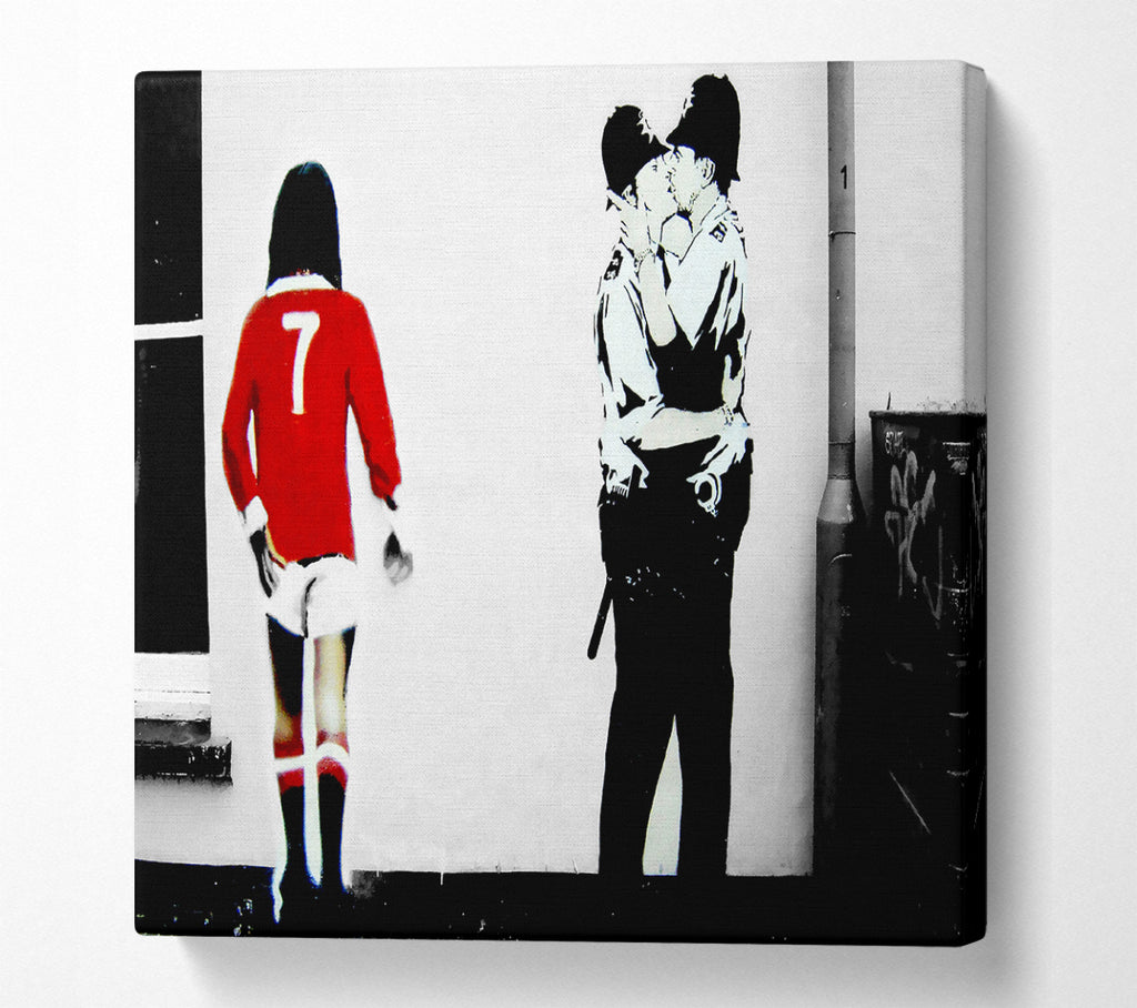 A Square Canvas Print Showing Kissing Coopers Football Square Wall Art