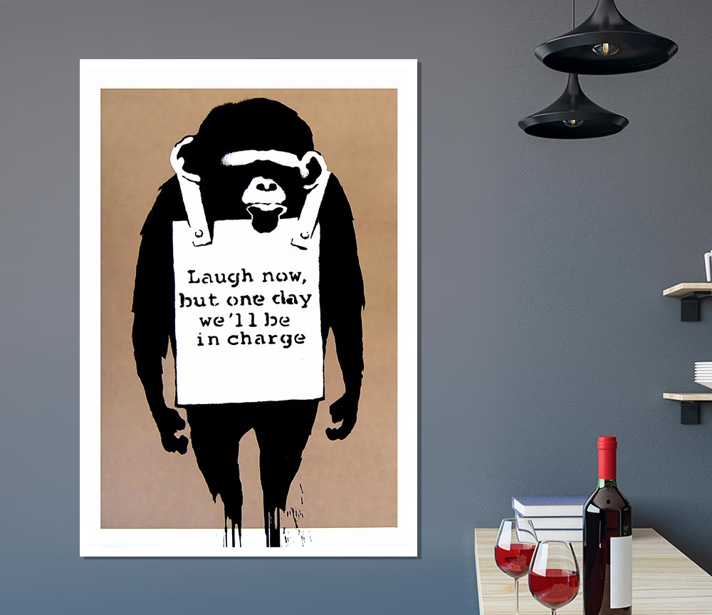 Laugh Now Monkey Beige Print Poster Wall Art