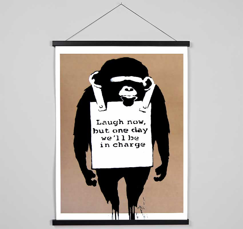 Laugh Now Monkey Beige Hanging Poster - Wallart-Direct UK