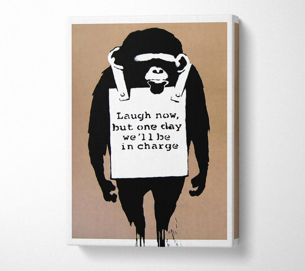  A Canvas Print of Banksy Laugh Now Monkey Beige Canvas Art
