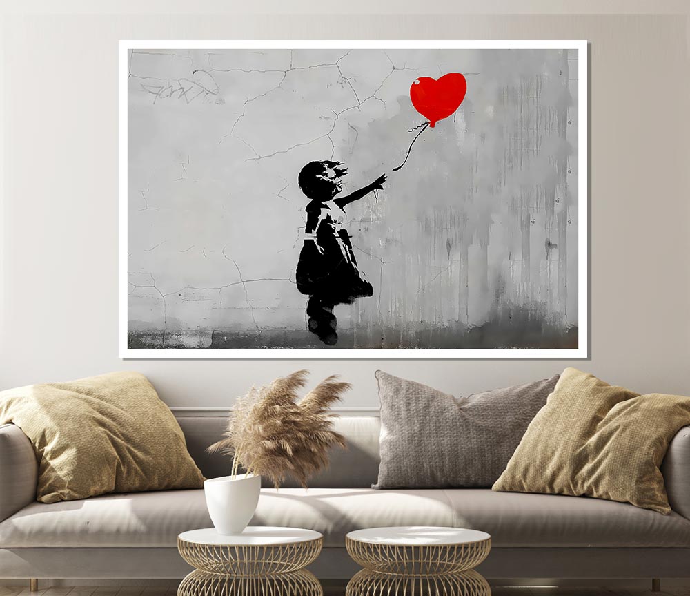 Love Heart Balloon Grey Print Poster Wall Art