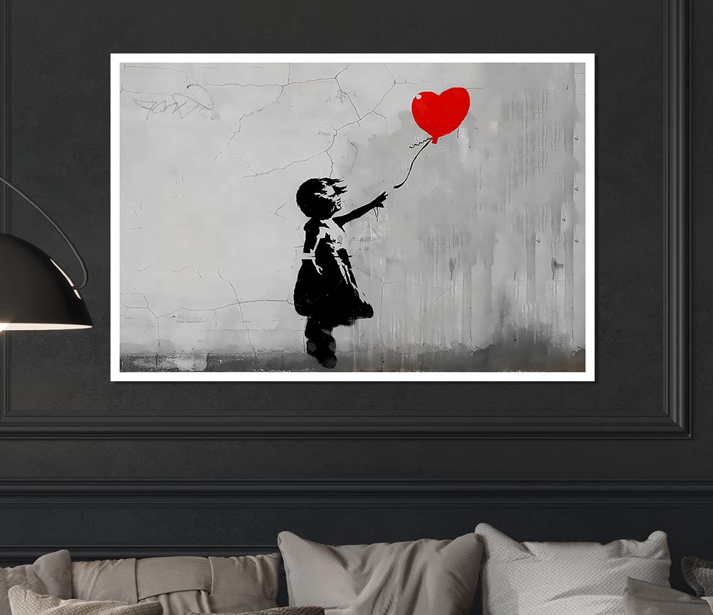 Love Heart Balloon Grey Print Poster Wall Art