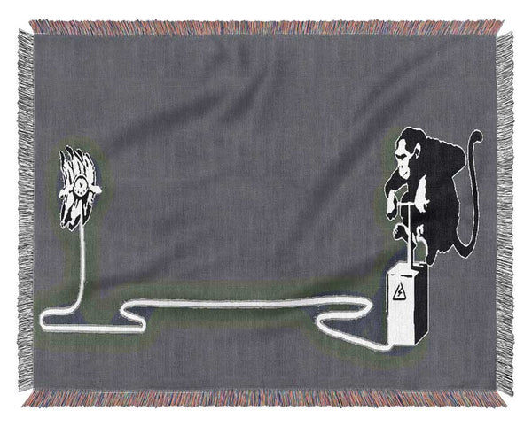 Monkey Banana Blaster Grey Woven Blanket