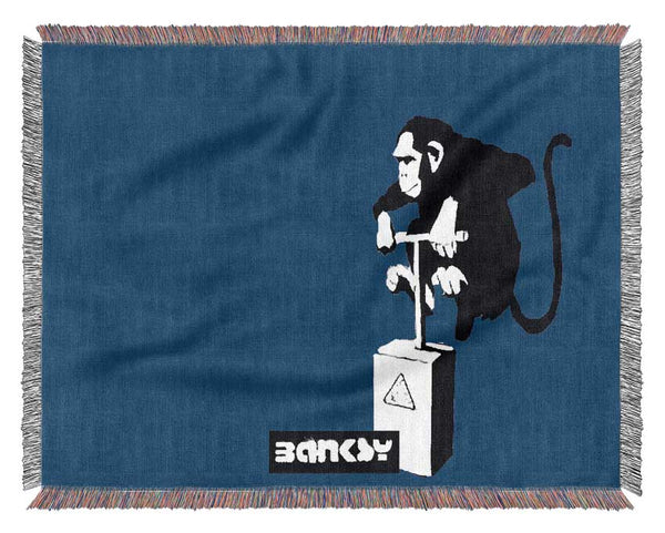 Monkey Detonator Blue Woven Blanket