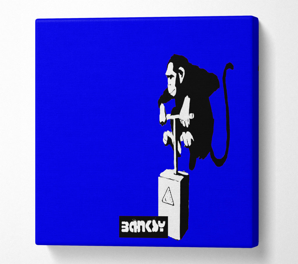 A Square Canvas Print Showing Monkey Detonator Blue Square Wall Art