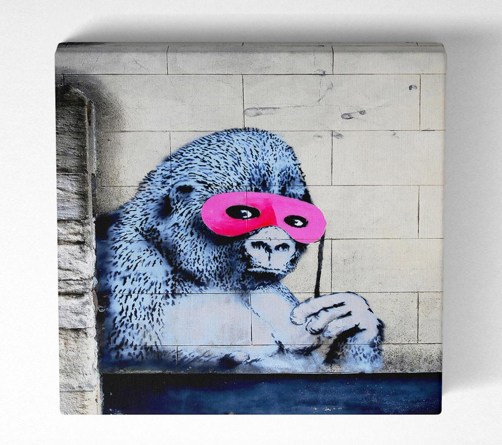 Picture of Pink Gorilla Mask Square Canvas Wall Art