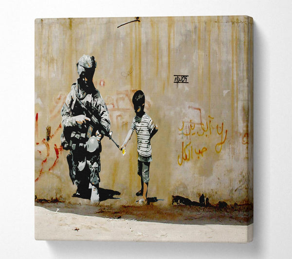 Picture of Soldier Flower Gun Boy Square Canvas Wall Art