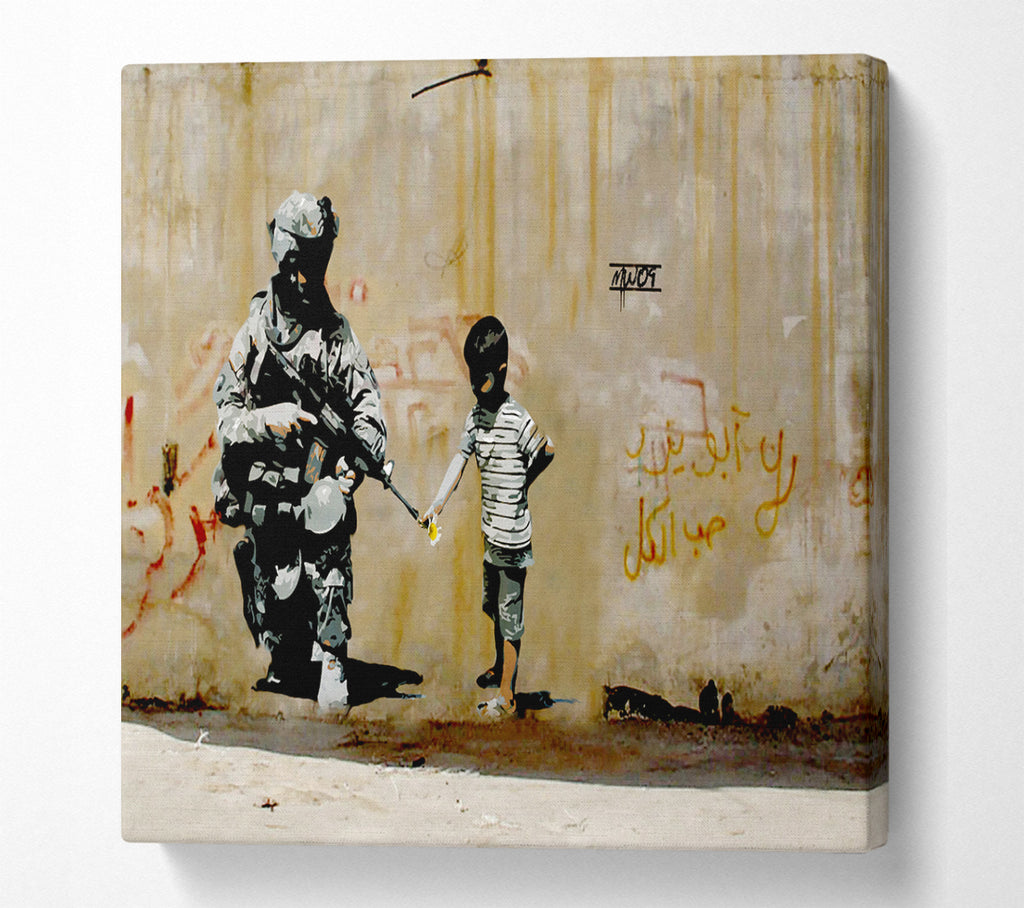 A Square Canvas Print Showing Soldier Flower Gun Boy Square Wall Art