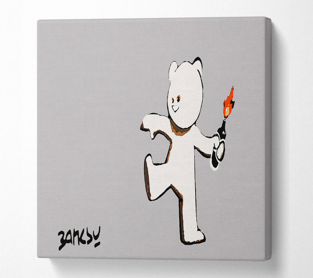 A Square Canvas Print Showing Teddybear Bomber Grey Square Wall Art