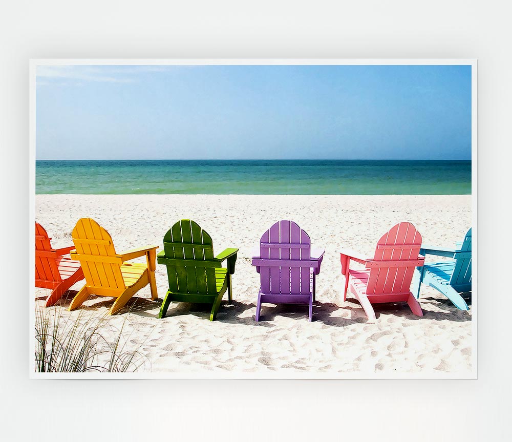 Beach Chairs Line Up Print Poster Wall Art