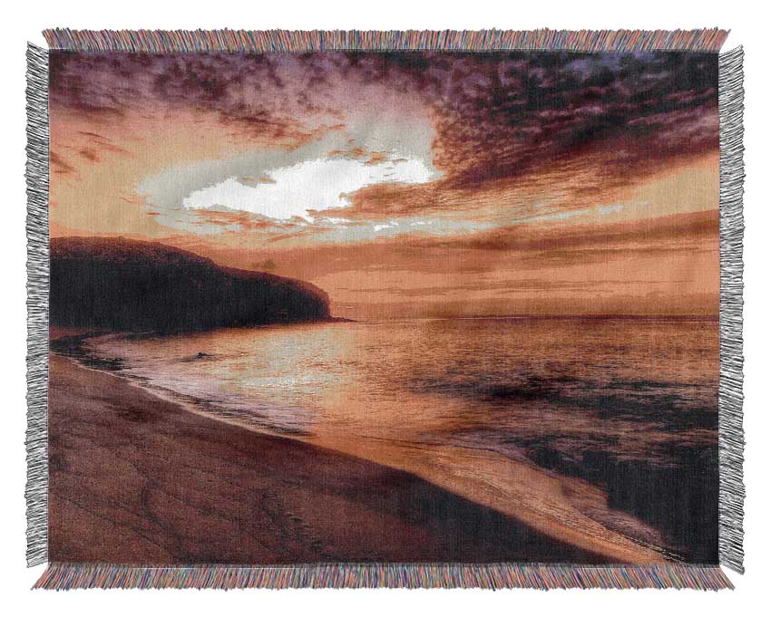 Stunning Ocean Beach At Sunset Woven Blanket