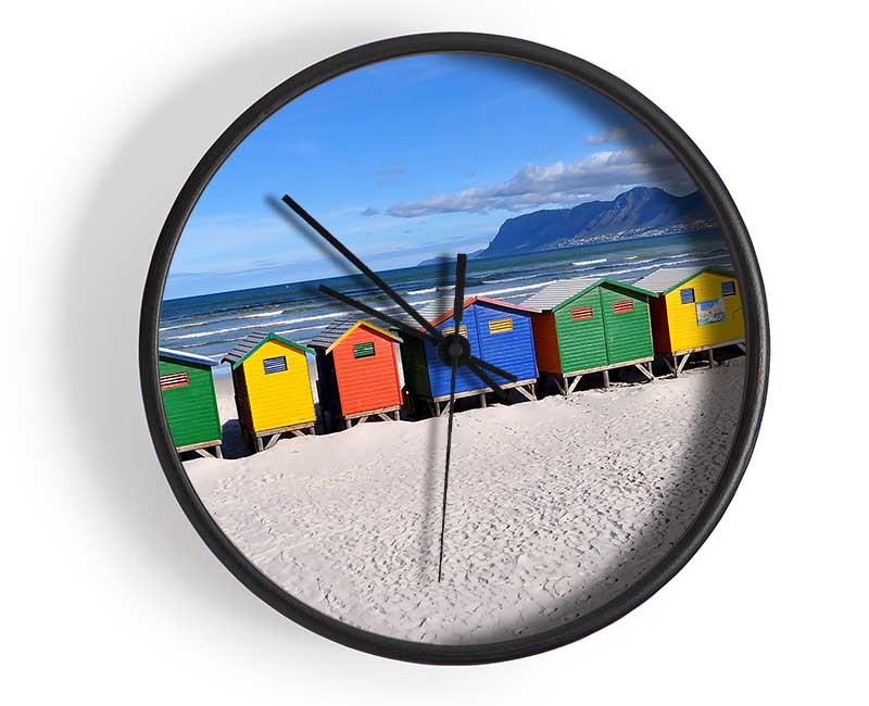 Beach Huts Rainbow Clock - Wallart-Direct UK