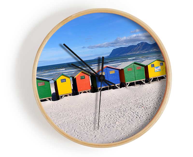 Beach Huts Rainbow Clock - Wallart-Direct UK