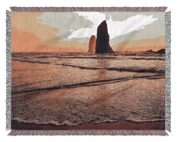 Beach Rock Sunrise Woven Blanket