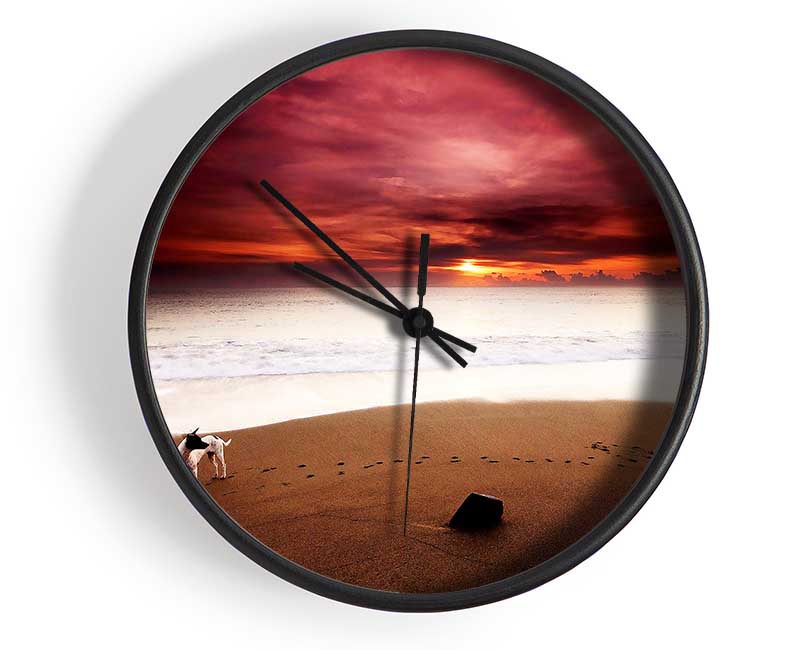 Dog On The Sunset Beach Clock - Wallart-Direct UK