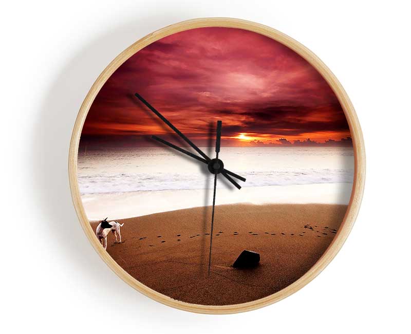 Dog On The Sunset Beach Clock - Wallart-Direct UK