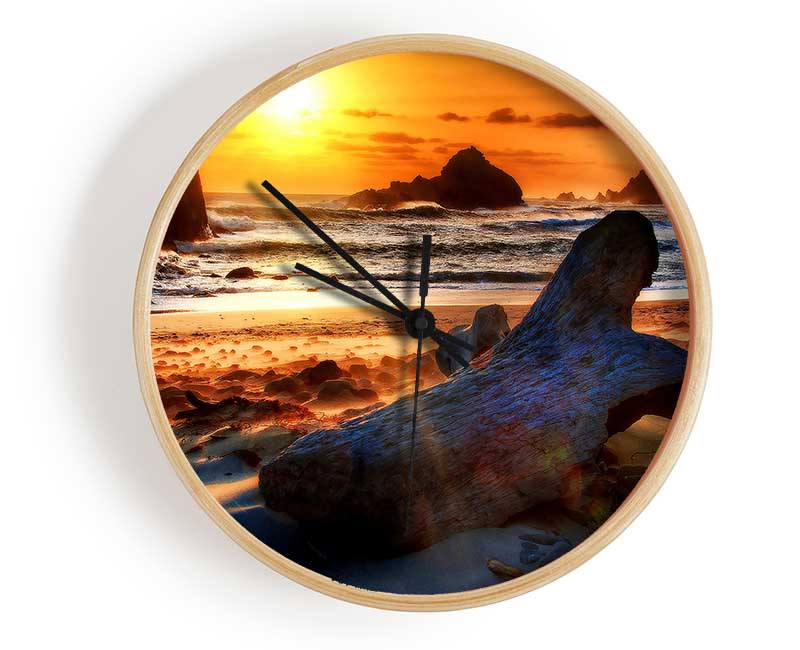 Driftwood At Sunset Clock - Wallart-Direct UK