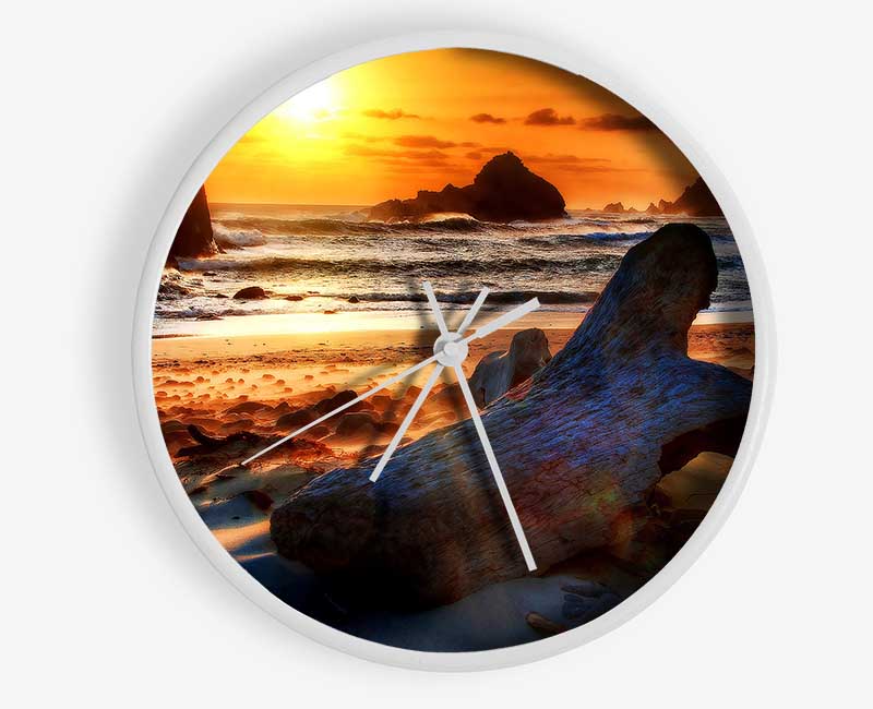 Driftwood At Sunset Clock - Wallart-Direct UK