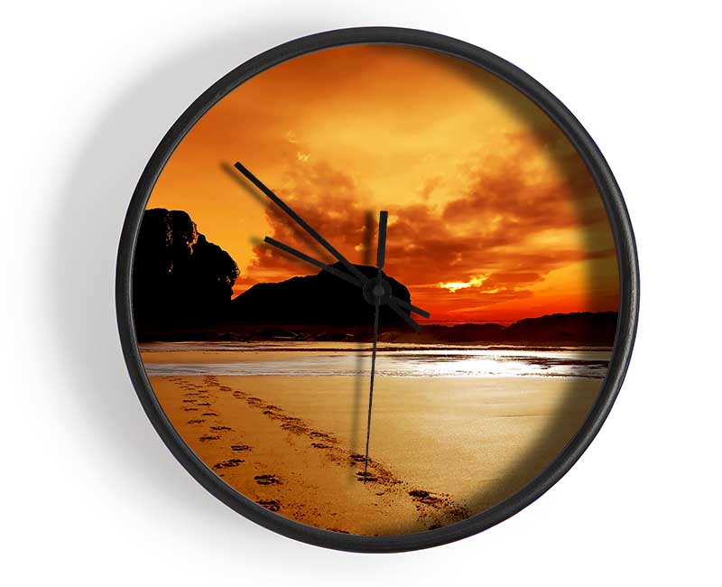 Footprints In The Orange Ocean Sand Clock - Wallart-Direct UK