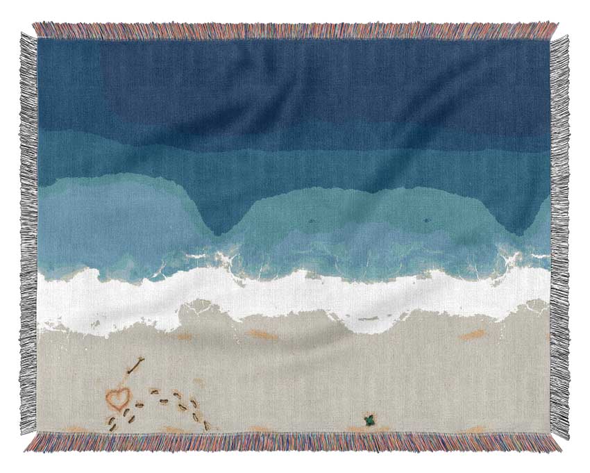 Footprints In The Sand Love Woven Blanket