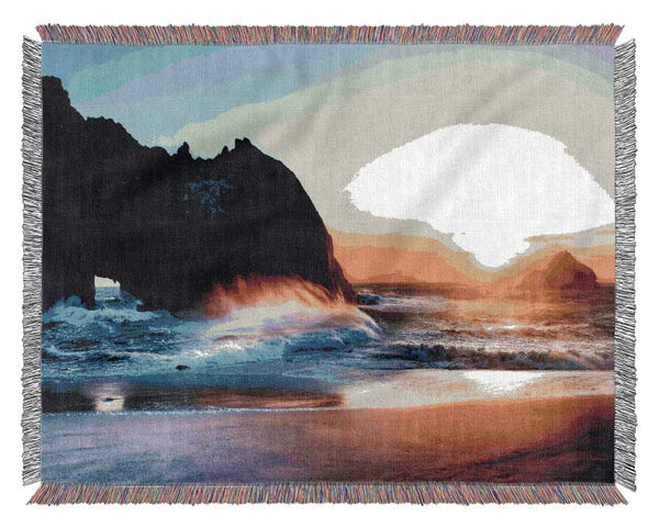 Ocean Waves At Sunset Woven Blanket