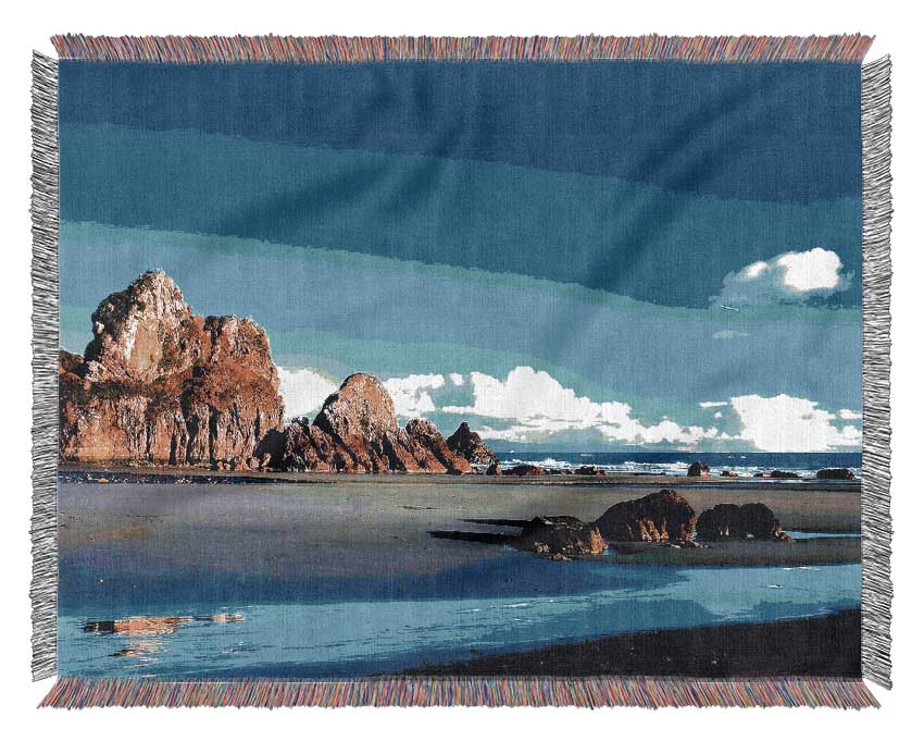 Rocky Blue Beach Woven Blanket