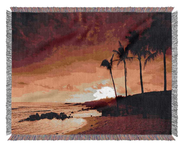 Caramel Palm Tree Sunset Woven Blanket