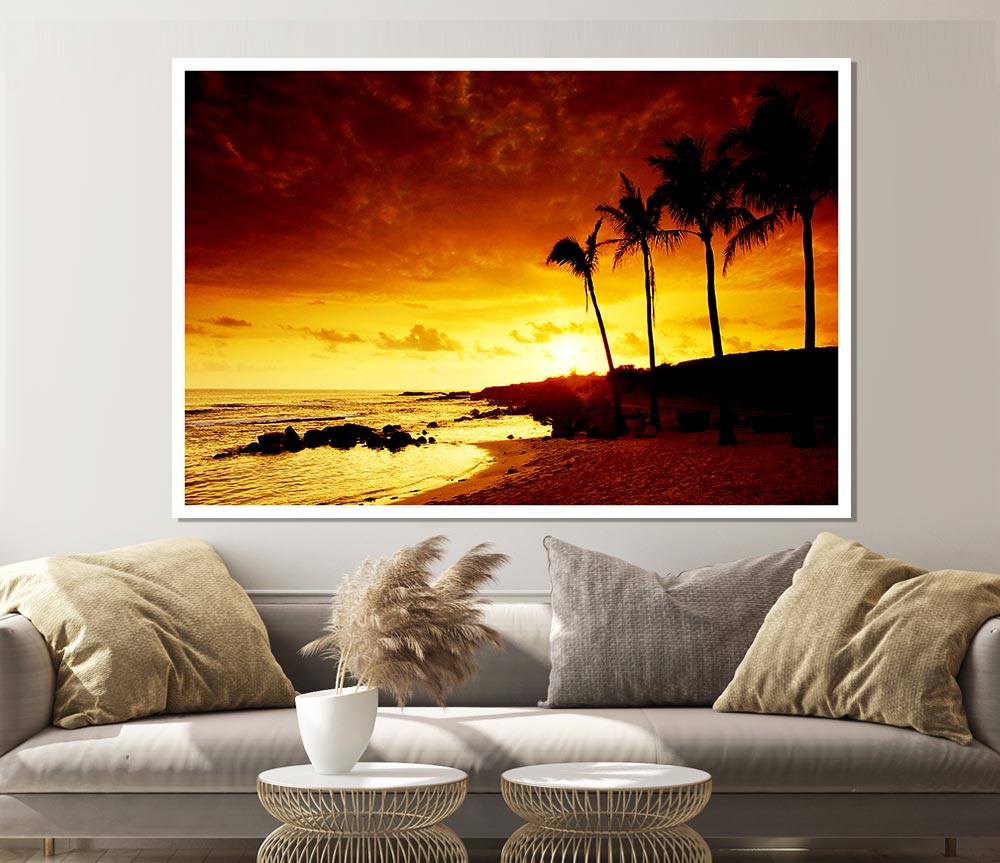 Caramel Palm Tree Sunset Print Poster Wall Art