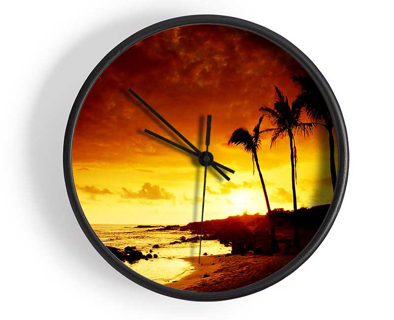 Caramel Palm Tree Sunset Clock - Wallart-Direct UK