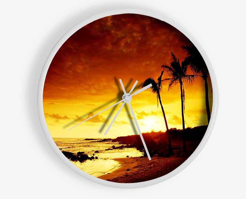 Caramel Palm Tree Sunset Clock - Wallart-Direct UK