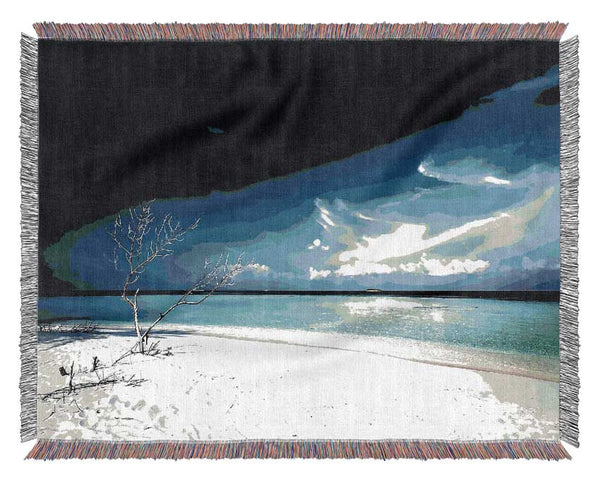 Perfect White Sands In The Dark Blue Skies Woven Blanket