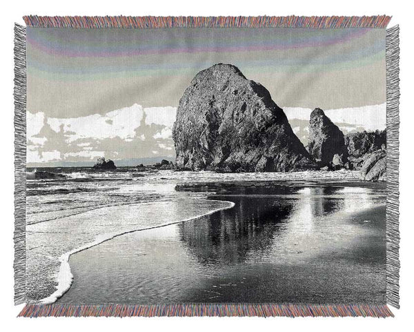 Magnificent Ocean Rocks B n W Woven Blanket