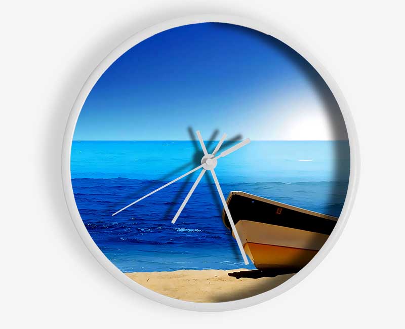 Sail Boat On The Crystal Ocean Shoreline Clock - Wallart-Direct UK
