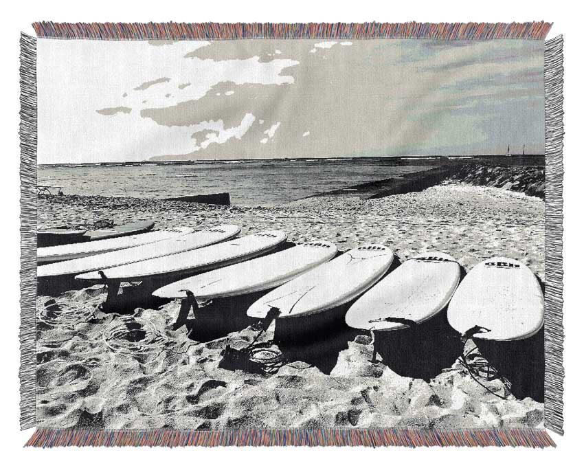 Surfboard Line-Up B n W Woven Blanket