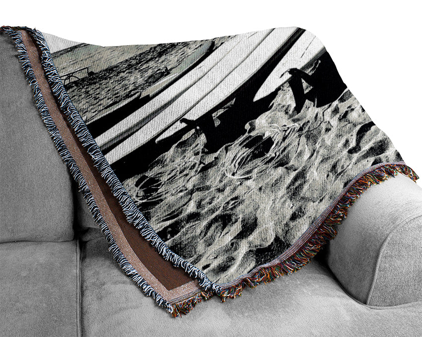 Surfboard Line-Up B n W Woven Blanket