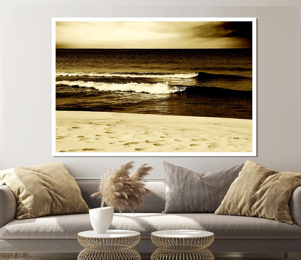 The Lapping Of The Waves Brown Print Poster Wall Art